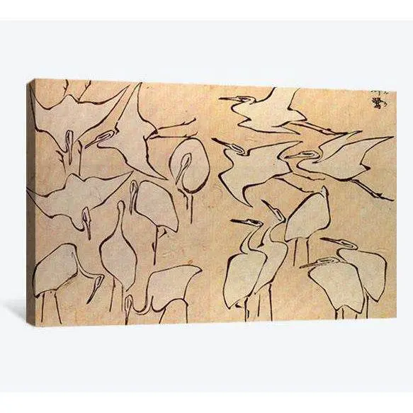 Katsushika Hokusai, Egrets From Quick Lessons In Simplified Drawing - Canvas Print 1