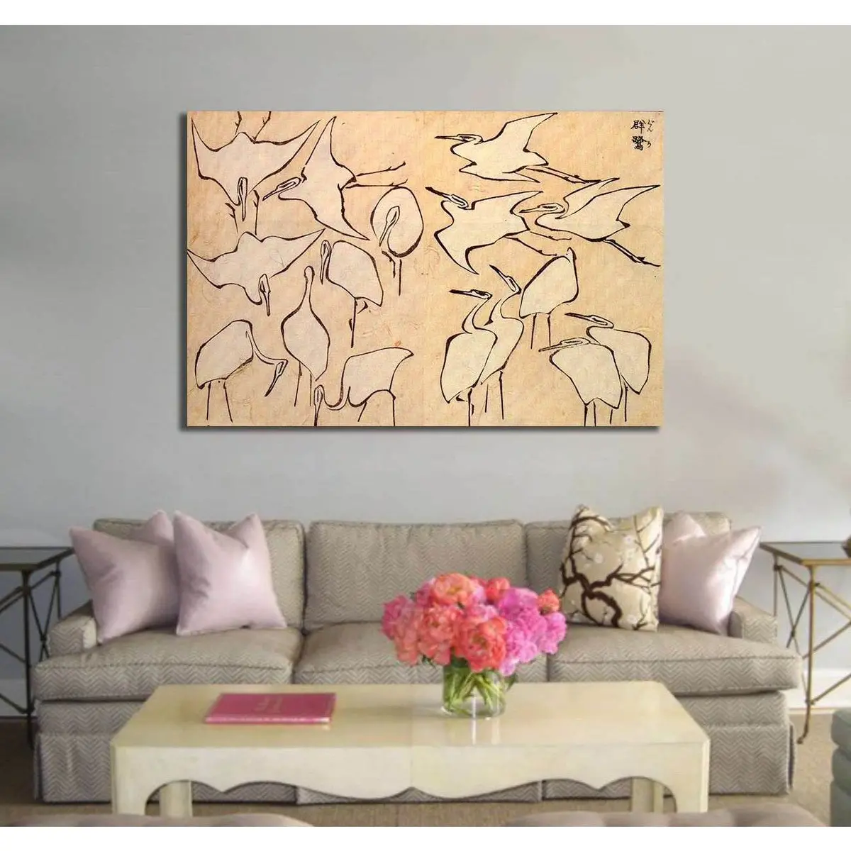 Katsushika Hokusai, Egrets From Quick Lessons In Simplified Drawing - Canvas Print 3