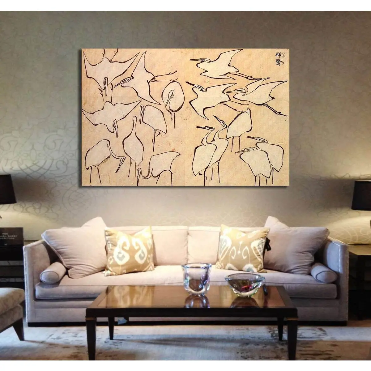 Katsushika Hokusai, Egrets From Quick Lessons In Simplified Drawing - Canvas Print 2