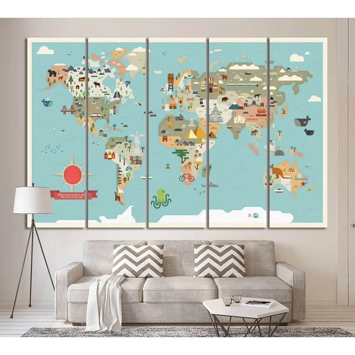 Kids' World Map Canvas Art Print №31 – Ready to Hang