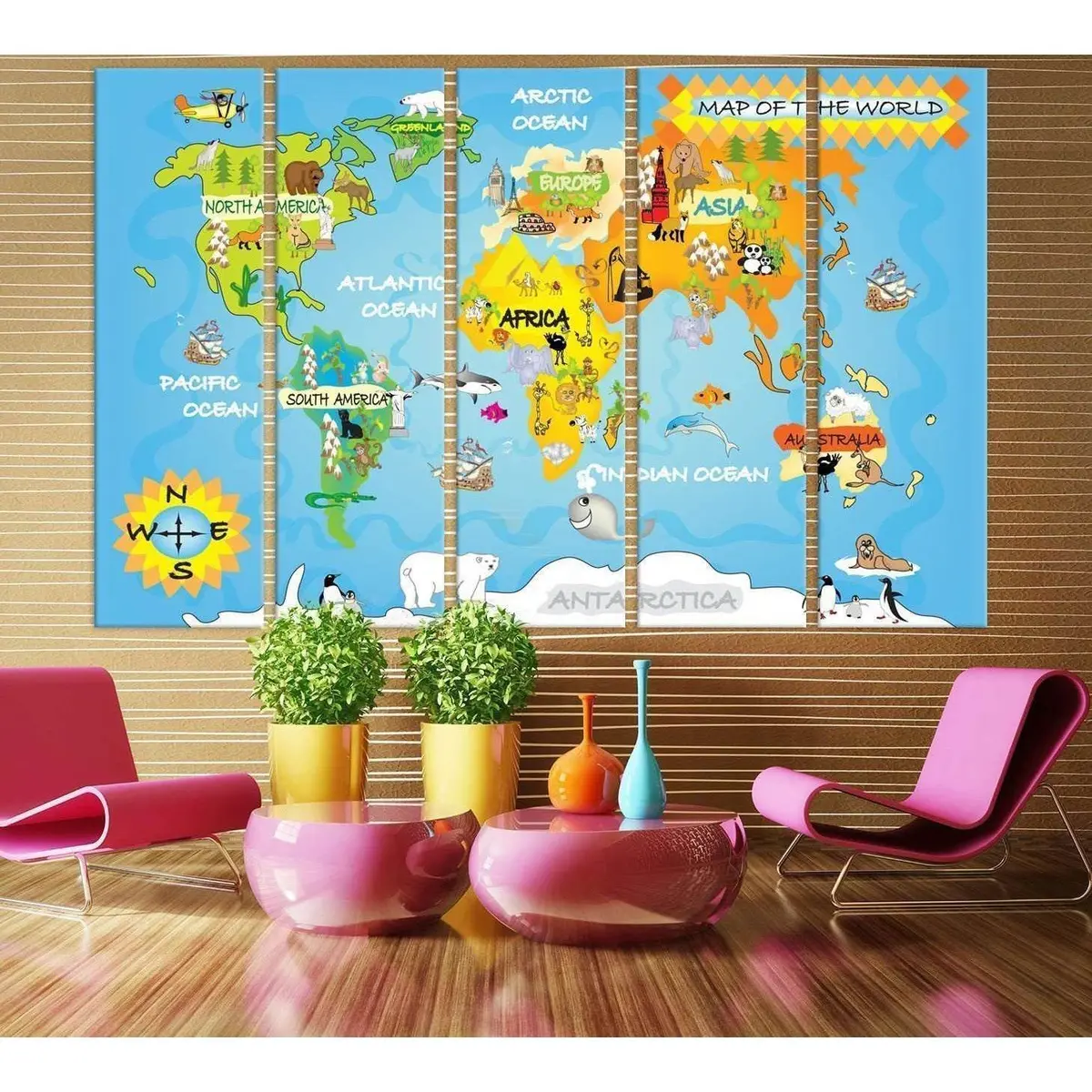Kids' World Map Canvas Art Print #714 – Pre-Hung Wall Decor