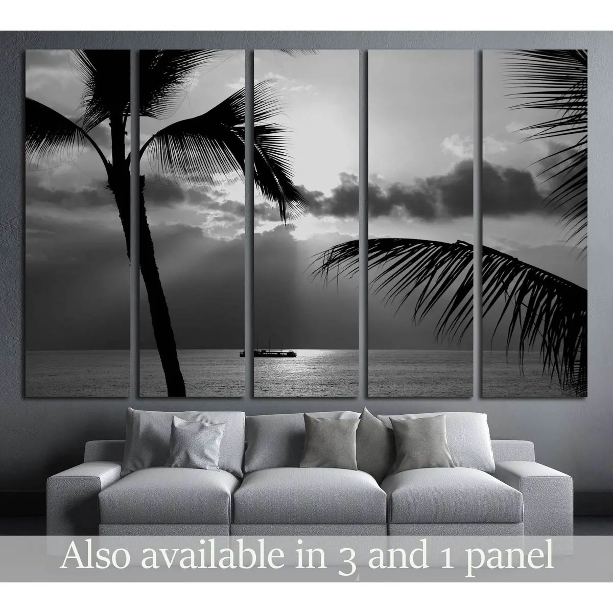 Black and White Kona Coast Party Boat Cruise Canvas Art Print