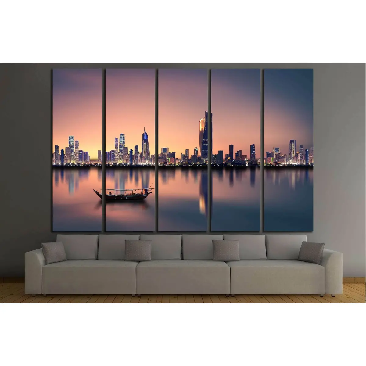 Sunset Kuwait City Skyline Canvas Wall Art – Ready-to-Hang Print #2937 - Image 3
