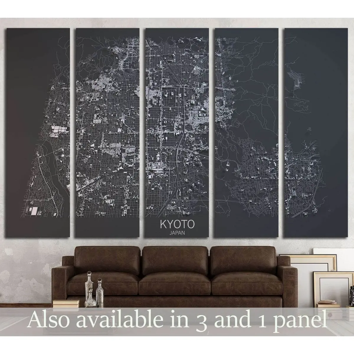 Kyoto Satellite Map Canvas Art – Ready-to-Hang Japanese Wall Decor, Design #1825