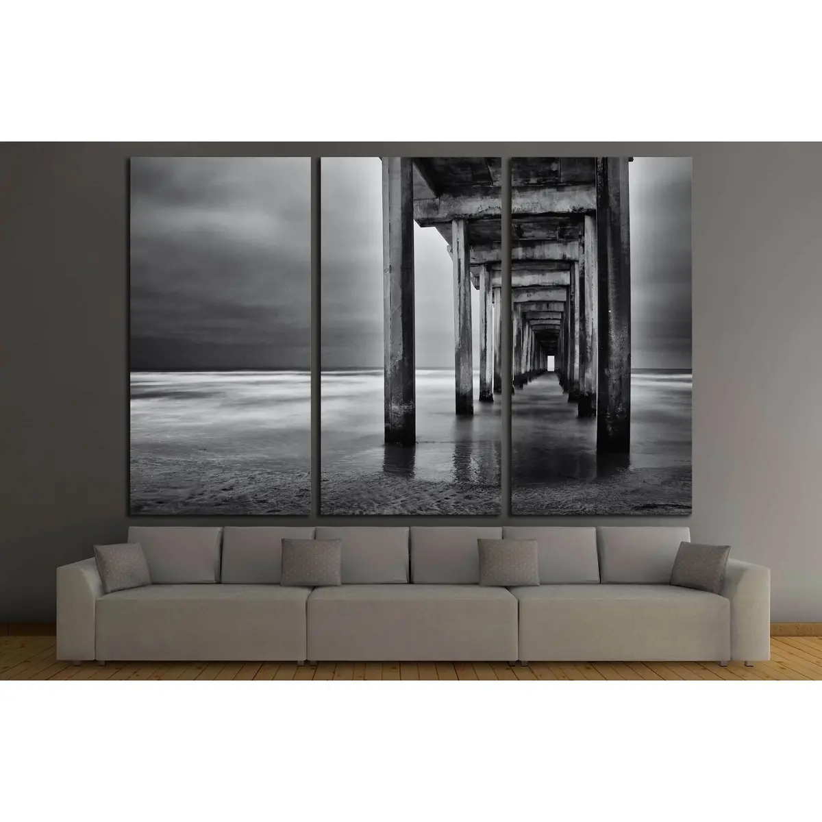 La Jolla Beach, California, Long Exposure Under The Pylons, Black And White Image. №2675 Ready To Hang Canvas Print 5