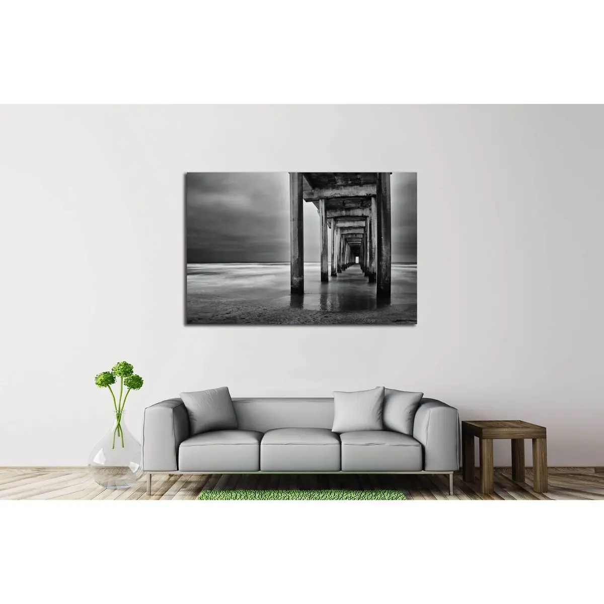 La Jolla Beach, California, Long Exposure Under The Pylons, Black And White Image. №2675 Ready To Hang Canvas Print 3