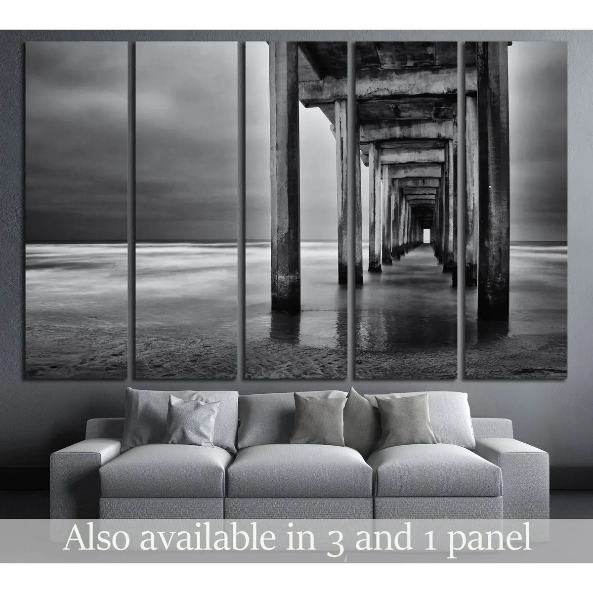 Black & White Long Exposure Beach Art – La Jolla, CA Under Bridge Pylons | Ready-to-Hang Canvas Print #2675
