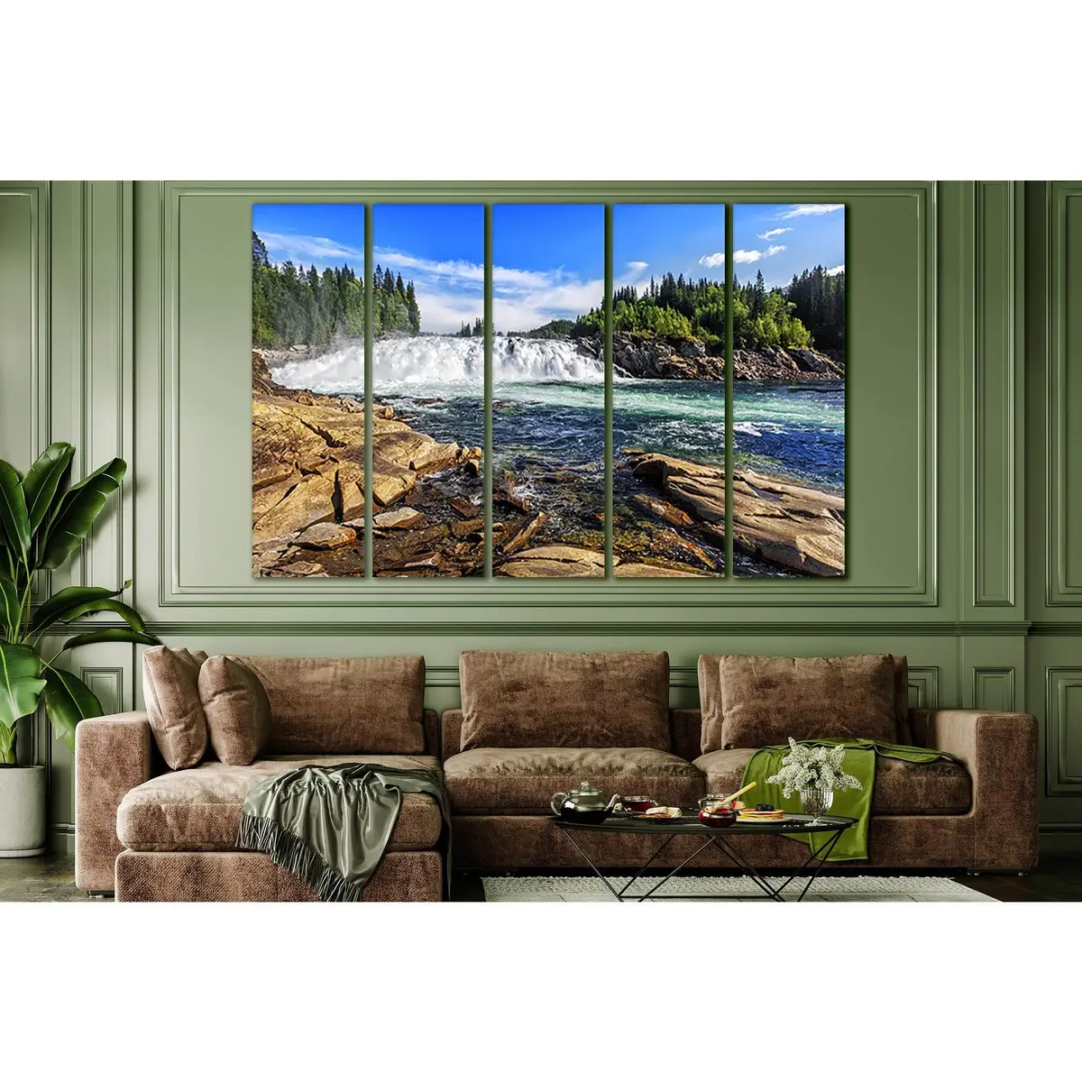 Laksforsen Waterfall Canvas Art – Premium Norway Landscape Wall Decor (SL485) - Image 3