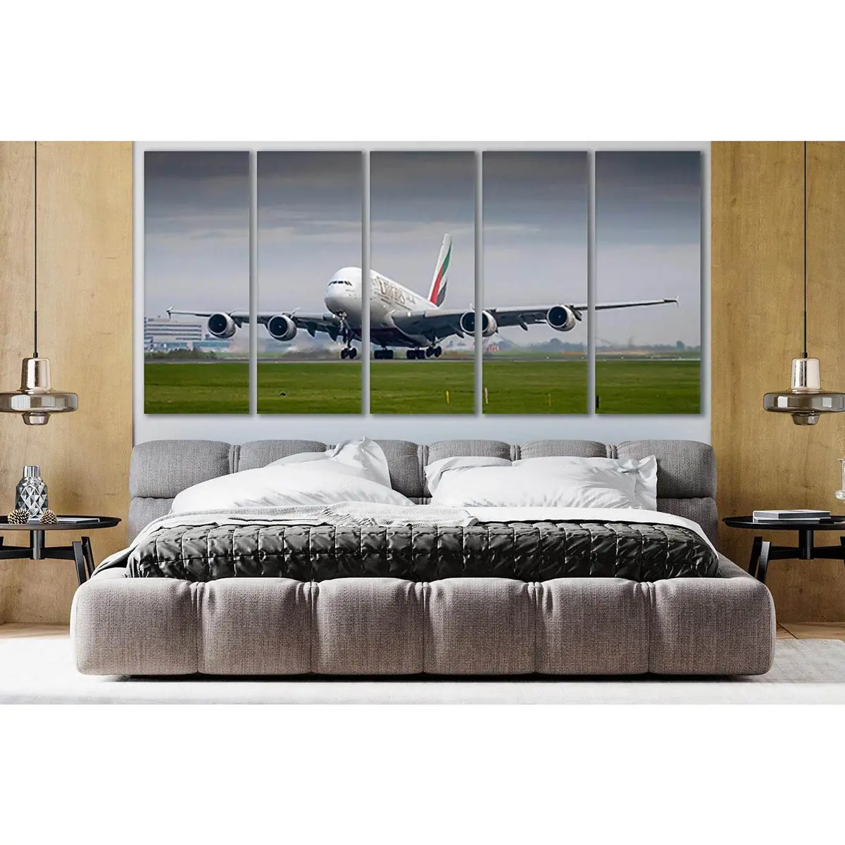 Vintage White Biplane Landing Canvas Wall Art – Ready-to-Hang Print