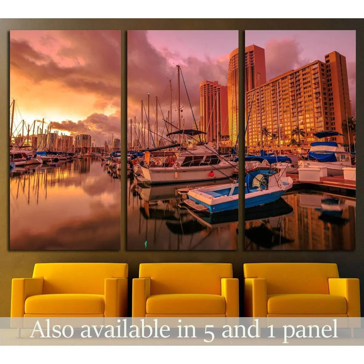 Landscape Ala Wai Harbor Near Waikiki Beach In Honolulu №1760 Ready To Hang Canvas Print 5