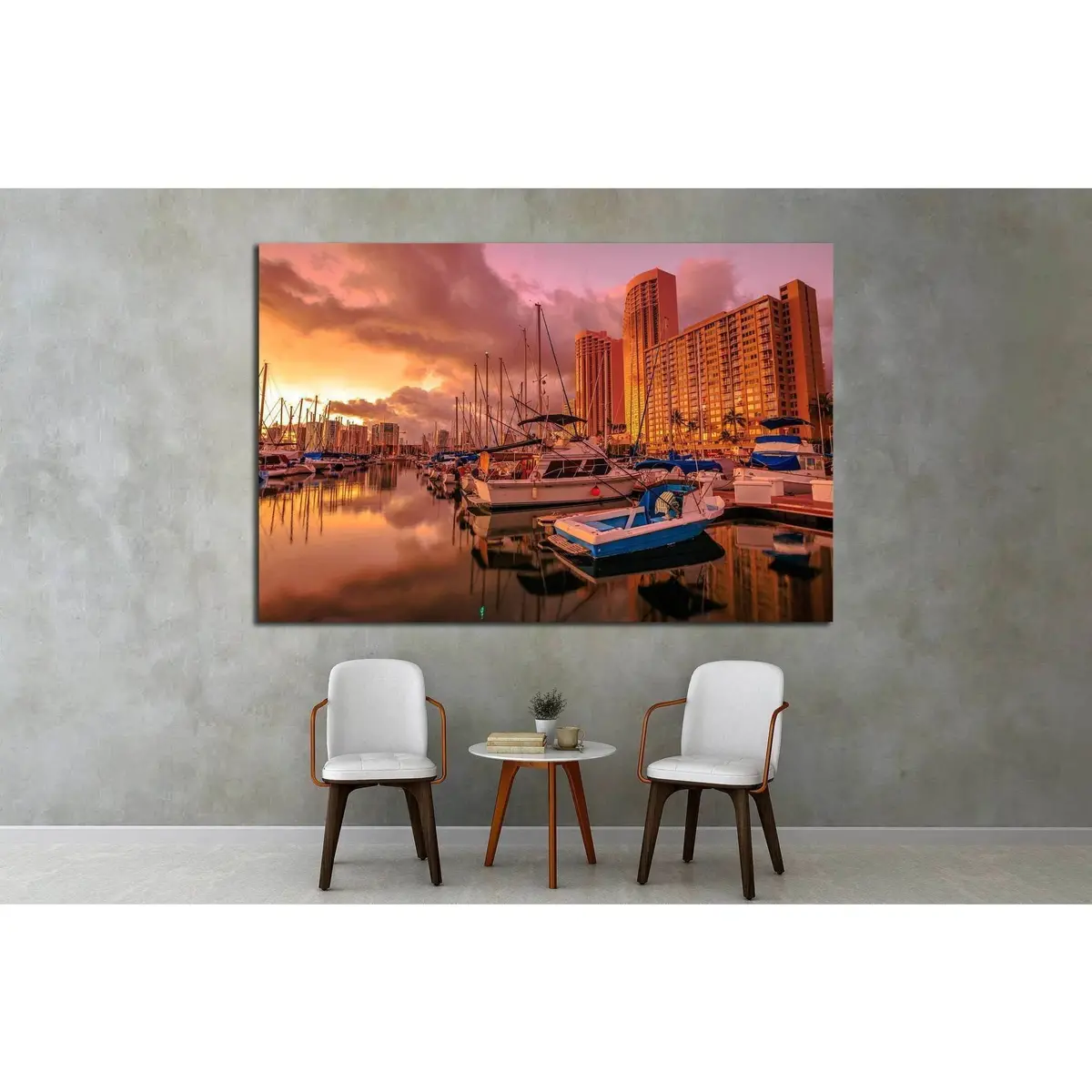 Landscape Ala Wai Harbor Near Waikiki Beach In Honolulu №1760 Ready To Hang Canvas Print 2
