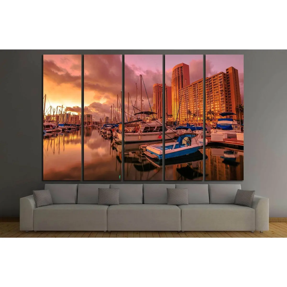 Ala Wai Harbor Landscape Canvas Art Print – Honolulu Scenery Near Waikiki Beach - Image 3
