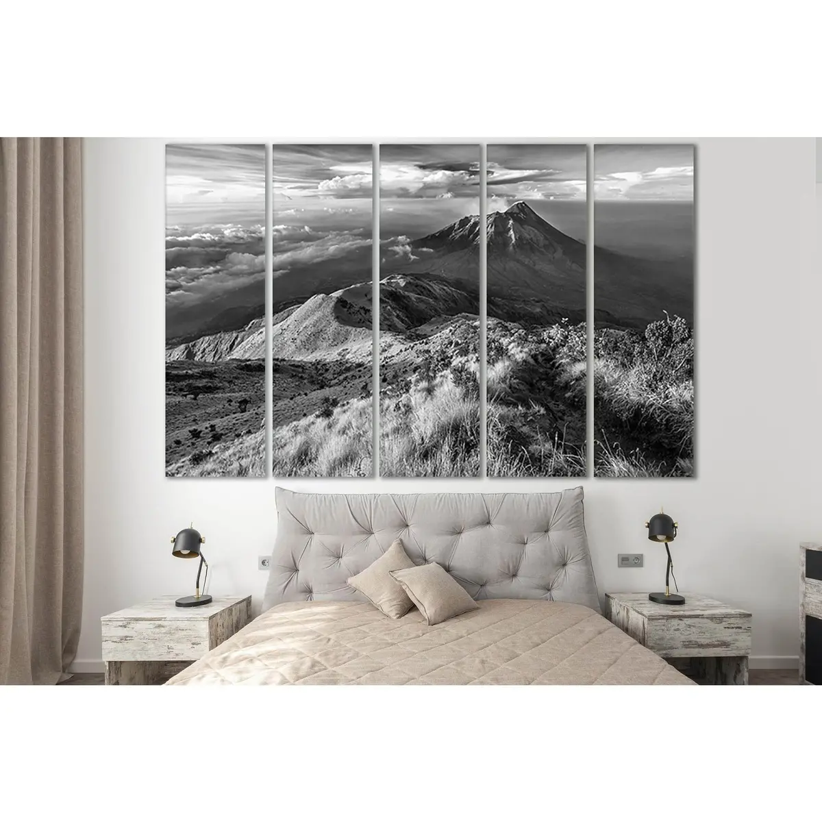 Black & White Volcanic Mountain Landscape Canvas Wall Art – Ready to Hang (SL842) - Image 3