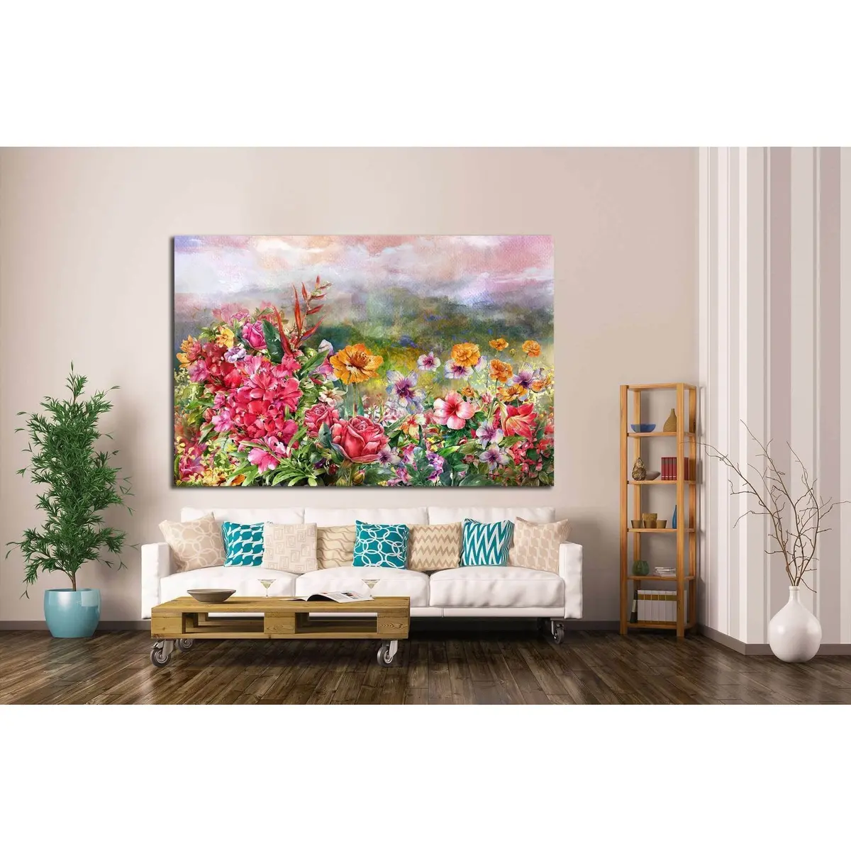 Landscape Of Multicolored Flowers Watercolor Painting №1351 Ready To Hang Canvas Print 3