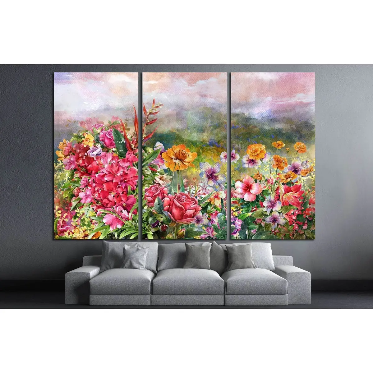 Landscape Of Multicolored Flowers Watercolor Painting №1351 Ready To Hang Canvas Print 5