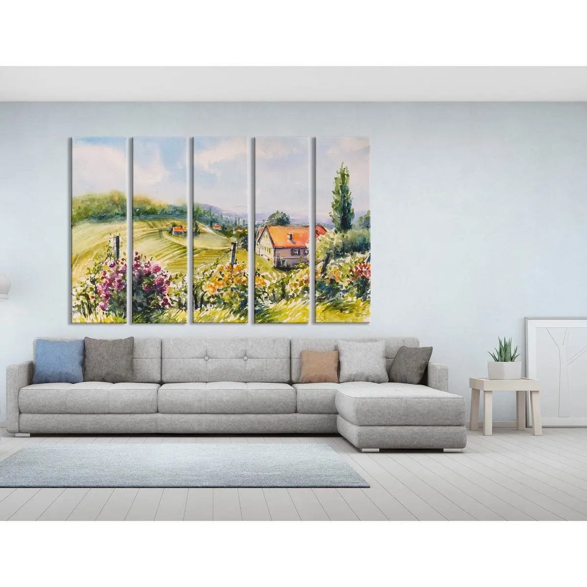 South Styria Summer Landscape: Vineyards and Rose Bushes Canvas Wall Art – Ready to Hang, #04215