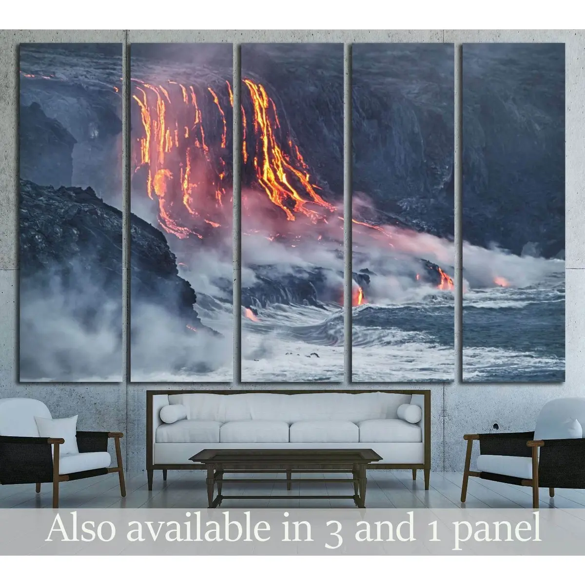 Hawaii Big Island Lava Flow Meeting the Pacific Ocean – Ready-to-Hang Canvas Wall Art #2922
