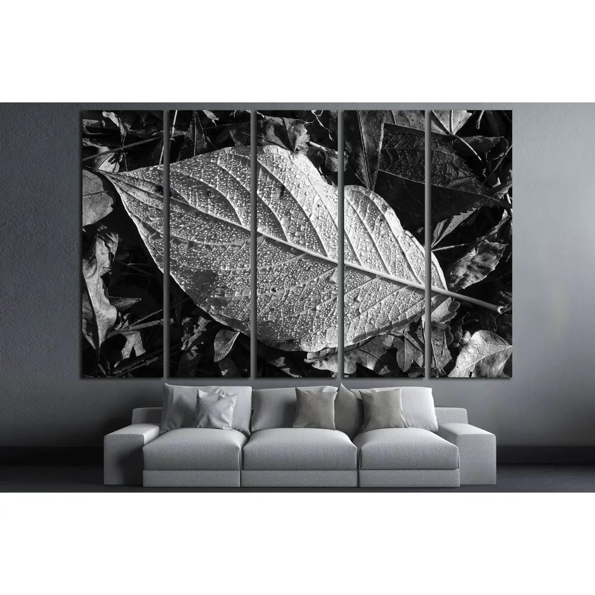 Black & White Leaf Texture Canvas Art Print – Ready-to-Hang Wall Decor #2838 - Image 3