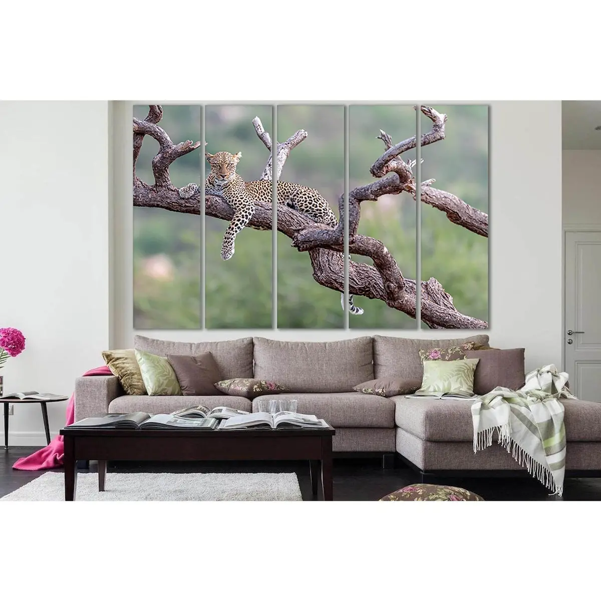 Premium Leopard Perched on Tree Canvas Wall Art – SL1004, Ready-to-Hang