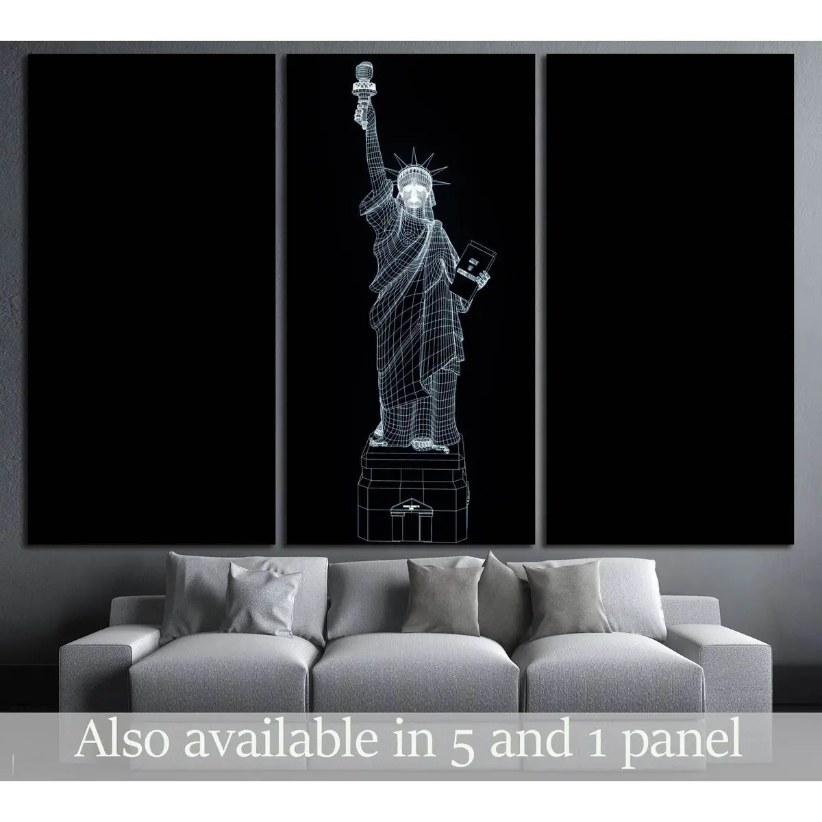Liberty Statue In Wireframe Hologram Style №3236 Ready To Hang Canvas Print 5