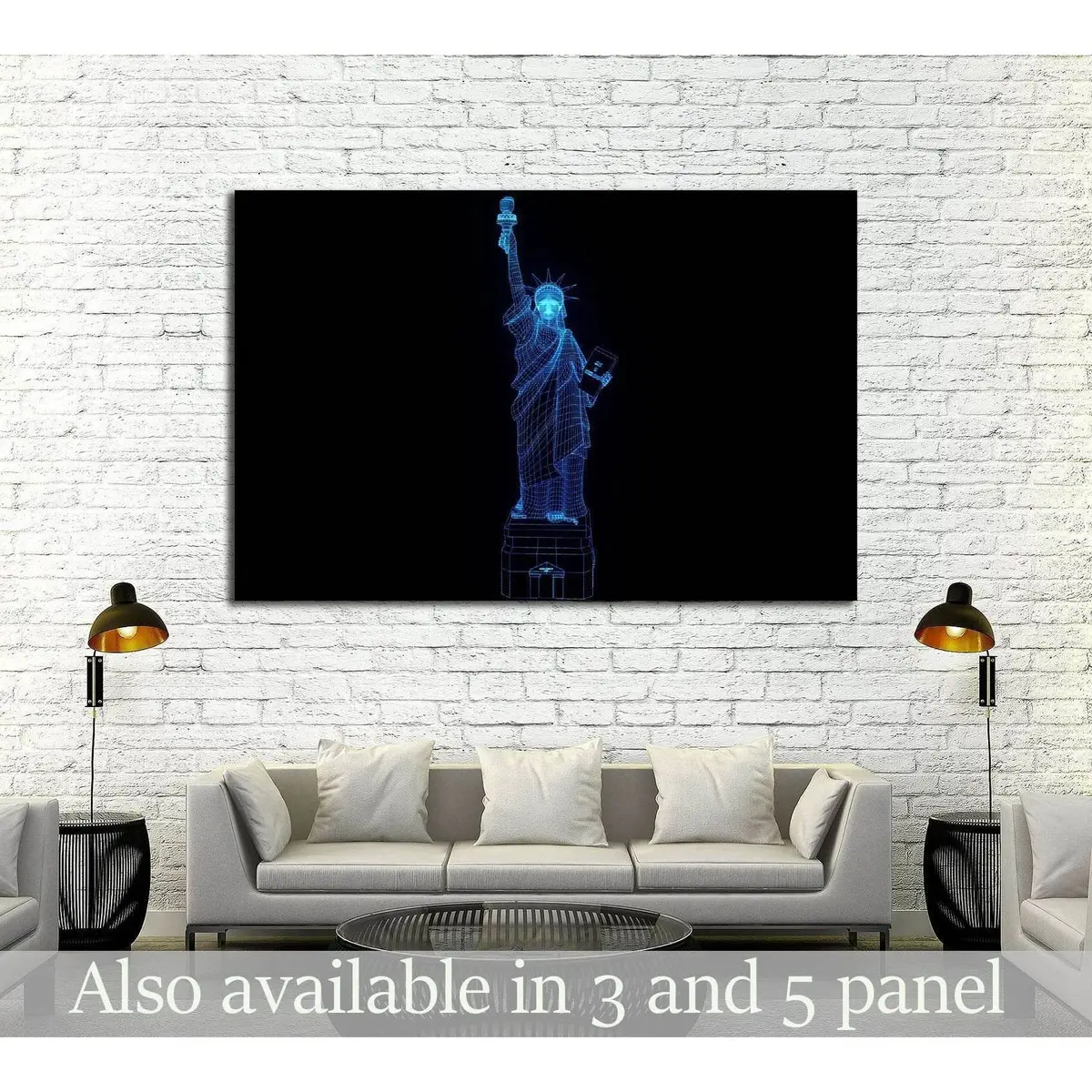 Liberty Statue In Wireframe Hologram Style. Nice 3D Rendering №2566 Ready To Hang Canvas Print 1
