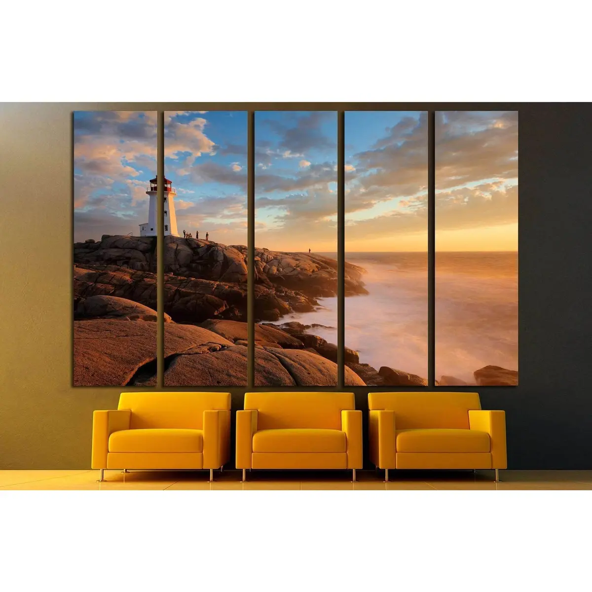 Stunning sunset canvas print featuring the iconic Peggy's Cove lighthouse in Nova Scotia, Canada — pre-stretched and ready to hang - Image 3