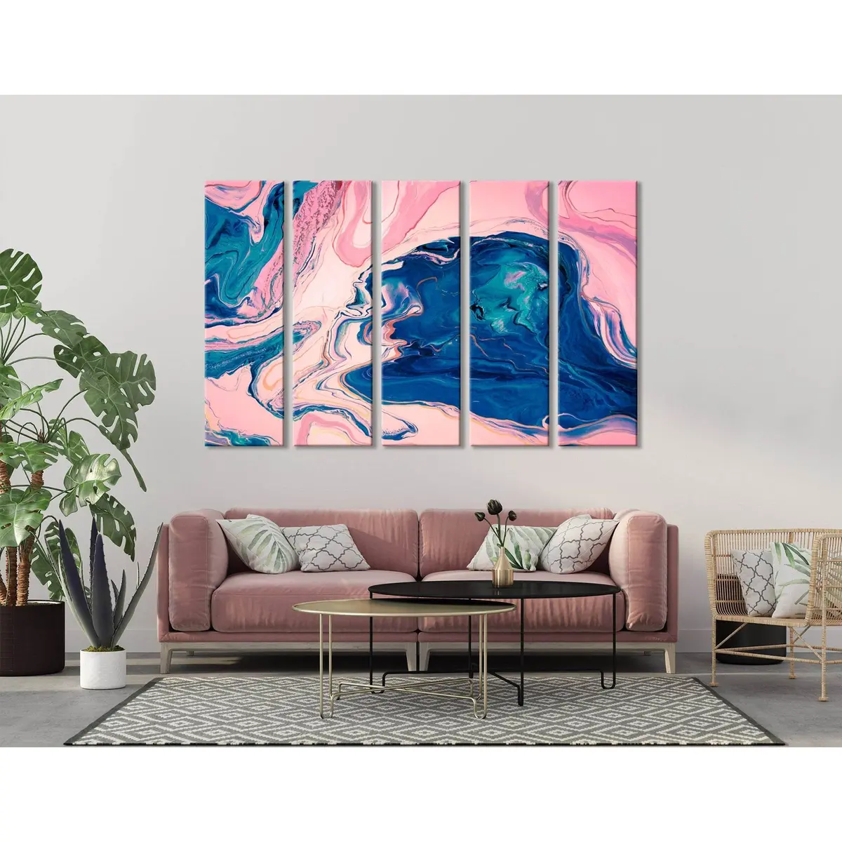 Abstract Light Pink and Blue Canvas Art Print #04350 – Pre-Stretched, Ready-to-Hang Wall Decor