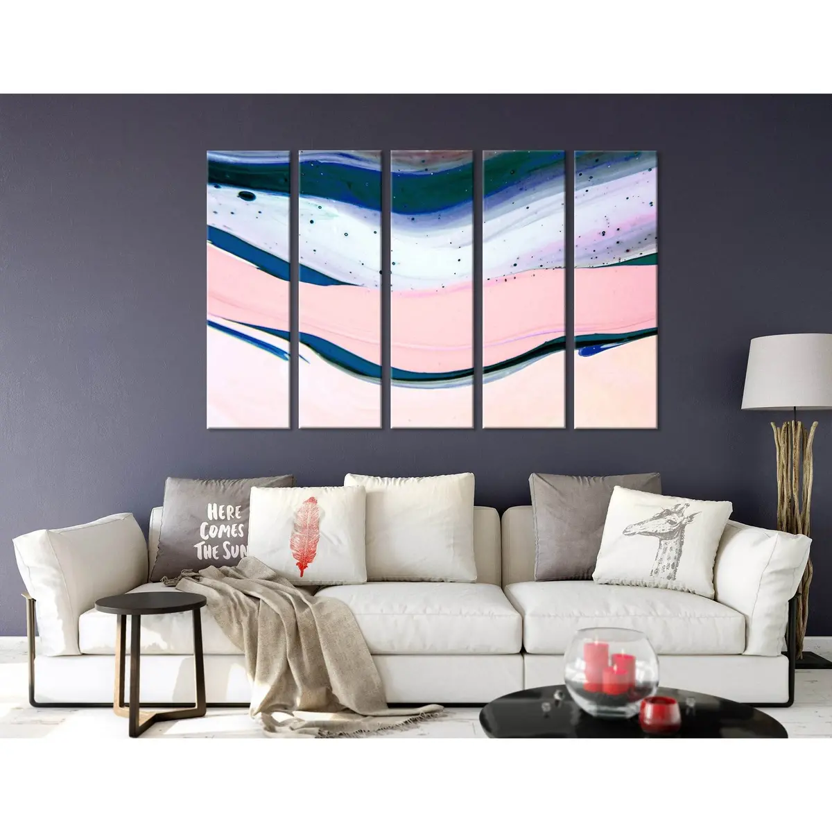 Abstract Canvas Wall Art in Light Pink, Blue & White — Ready-to-Hang Print