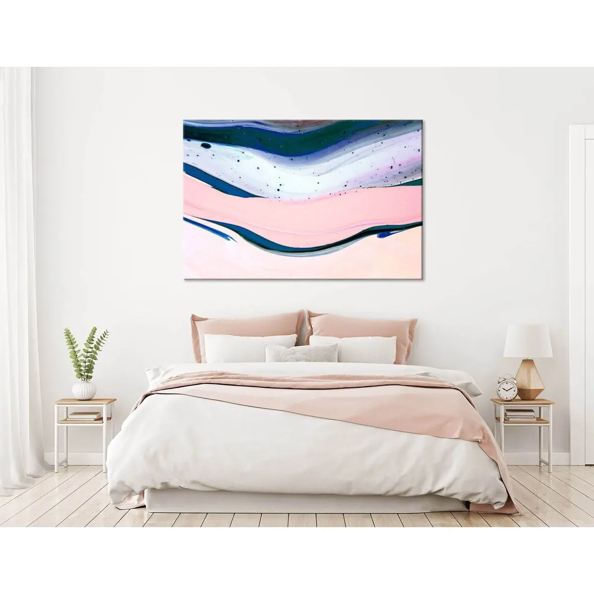 Light Pink, Blue And White Abstract №04285 Ready To Hang Canvas Print 3