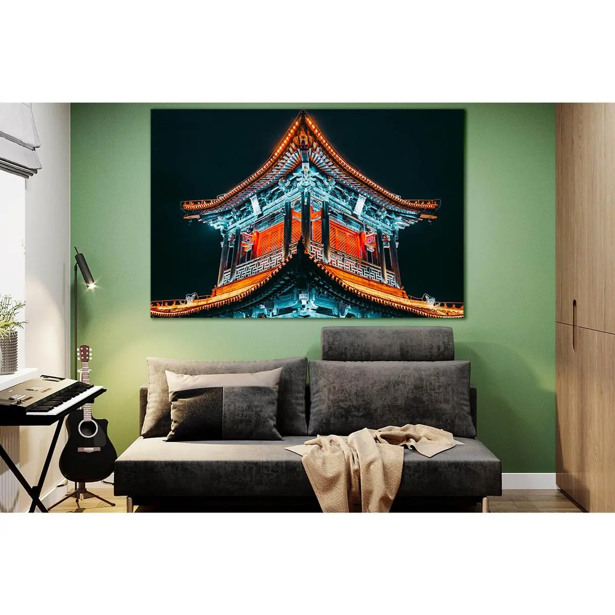 Lighted Temple At Night №Sl1409 Ready To Hang Canvas Print 1