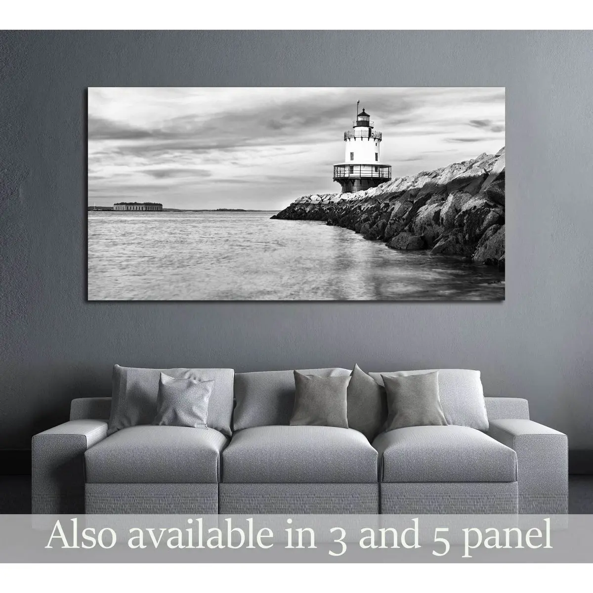 Lighthouse On Top Of A Rocky Island In Maine №2869 Ready To Hang Canvas Print 1