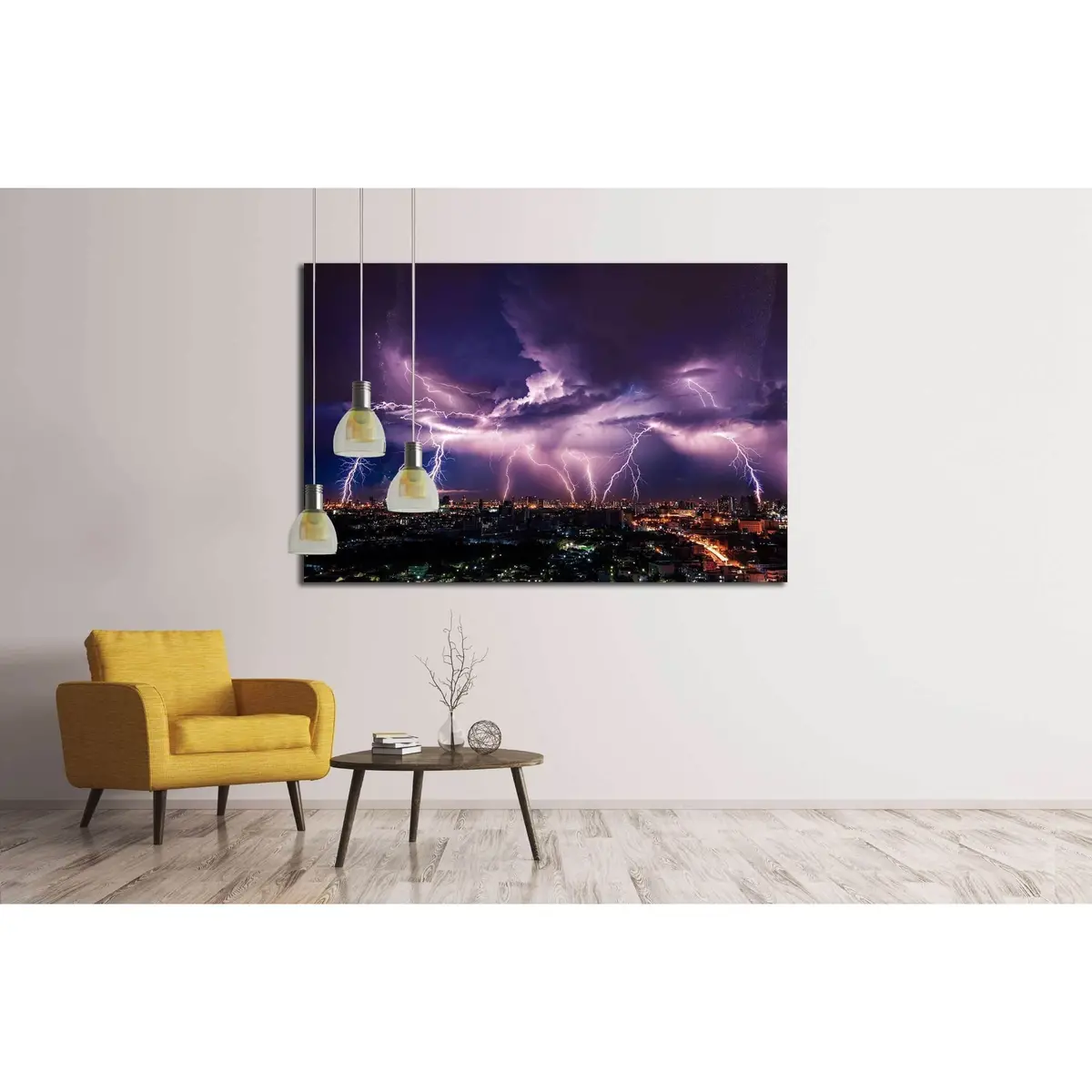 Lightning Storm Over City In Purple Light №2288 Ready To Hang Canvas Print 3