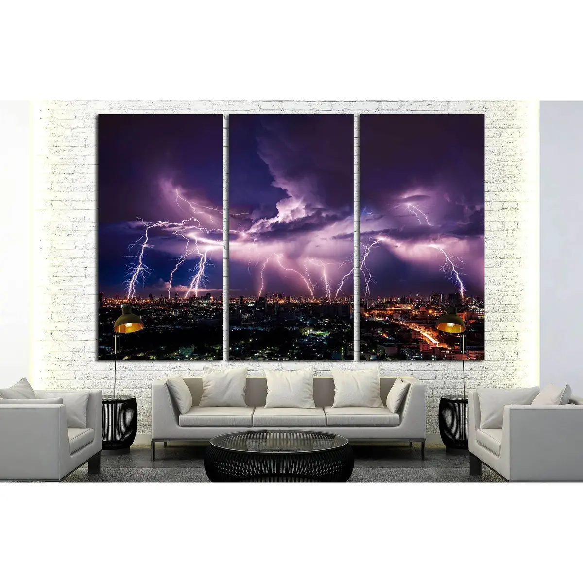 Lightning Storm Over City In Purple Light №2288 Ready To Hang Canvas Print 5