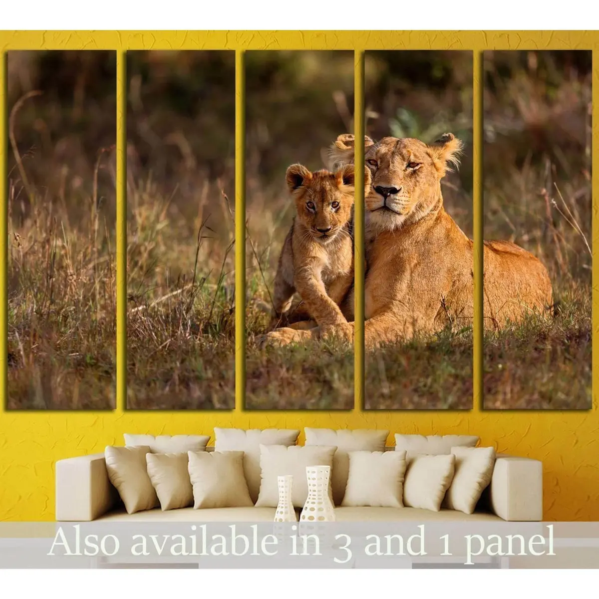 Lion Mother of Notches – Rongai Pride with Cub, Masai Mara, Kenya | Premium Ready-to-Hang Canvas Print