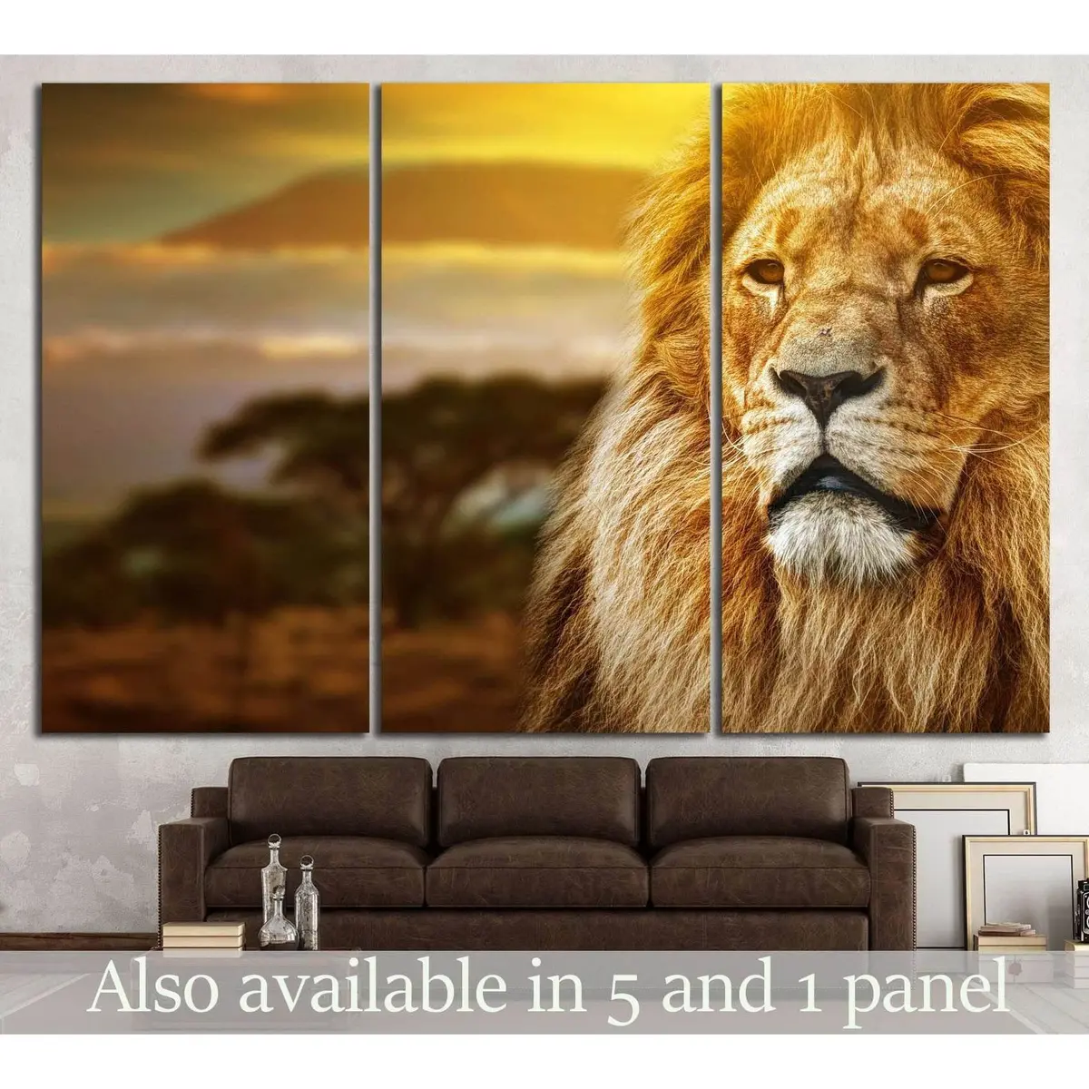 Lion Portrait On Savanna Landscape №1115 Ready To Hang Canvas Print 5