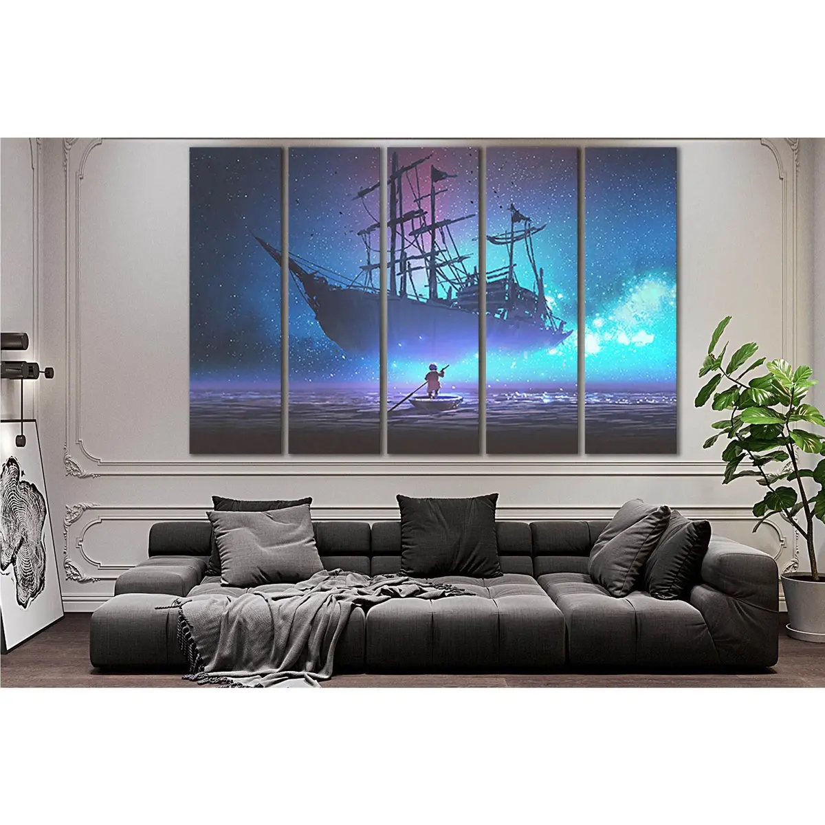 Whimsical Boy and Fairy Ship Canvas Wall Art – Ready-to-Hang Print - Image 3