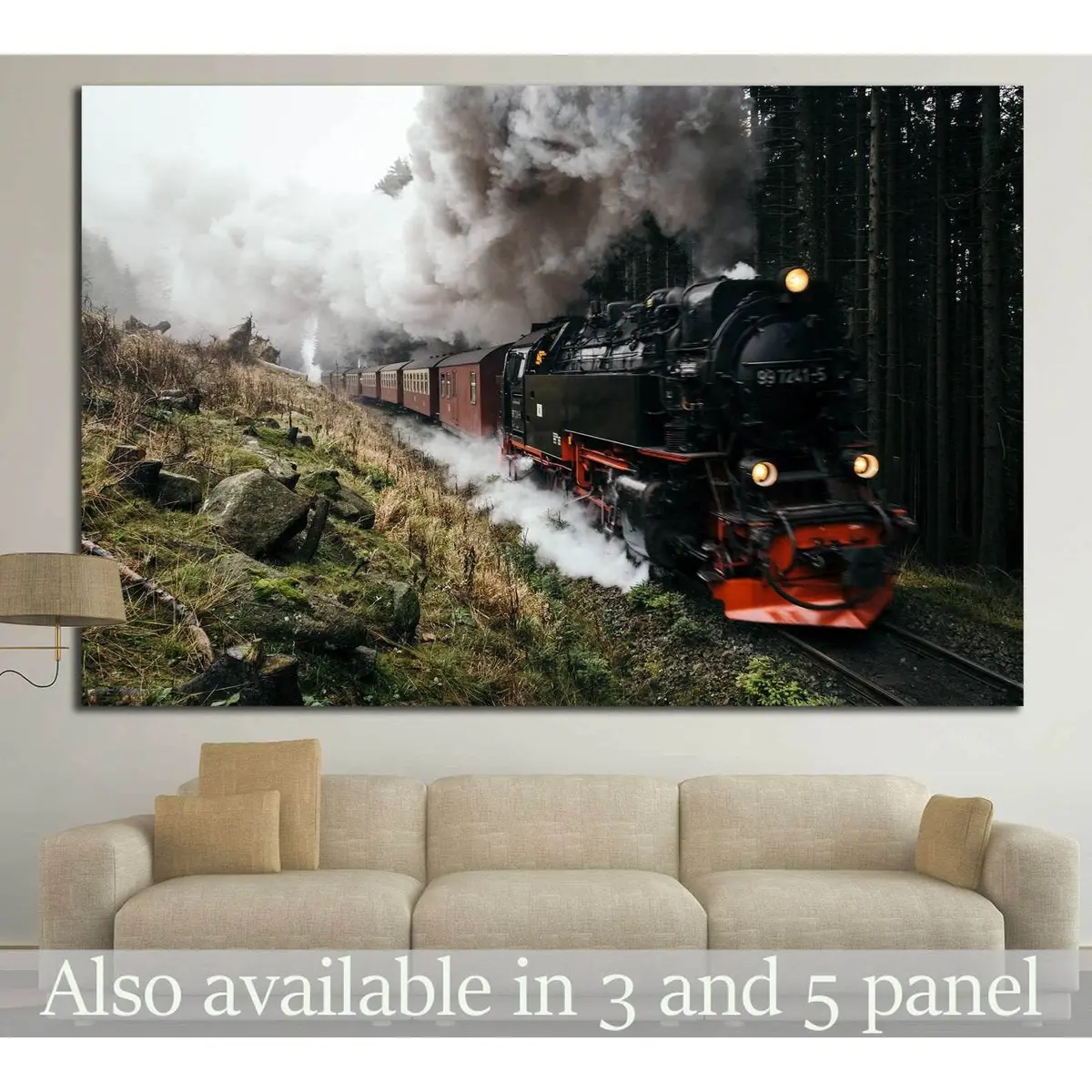 Locomotive In The Forest №237 Ready To Hang Canvas Print 1