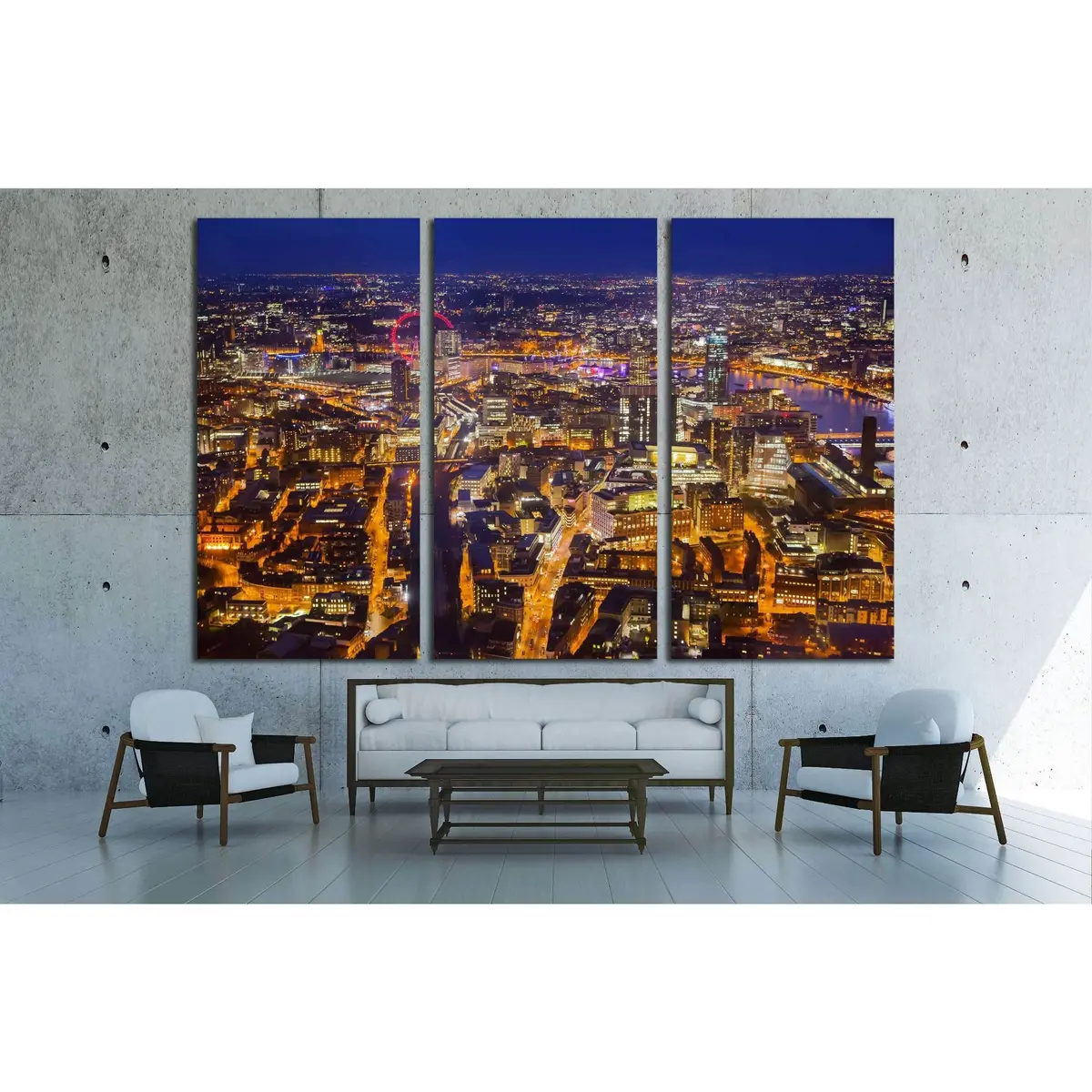 London At Sunset, Panoramic View At Night With City Lights №2974 Ready To Hang Canvas Print 5