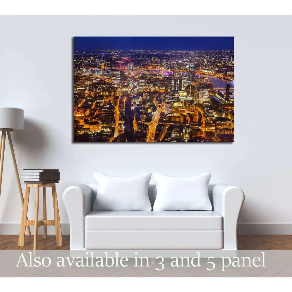 London At Sunset, Panoramic View At Night With City Lights №2974 Ready To Hang Canvas Print 1