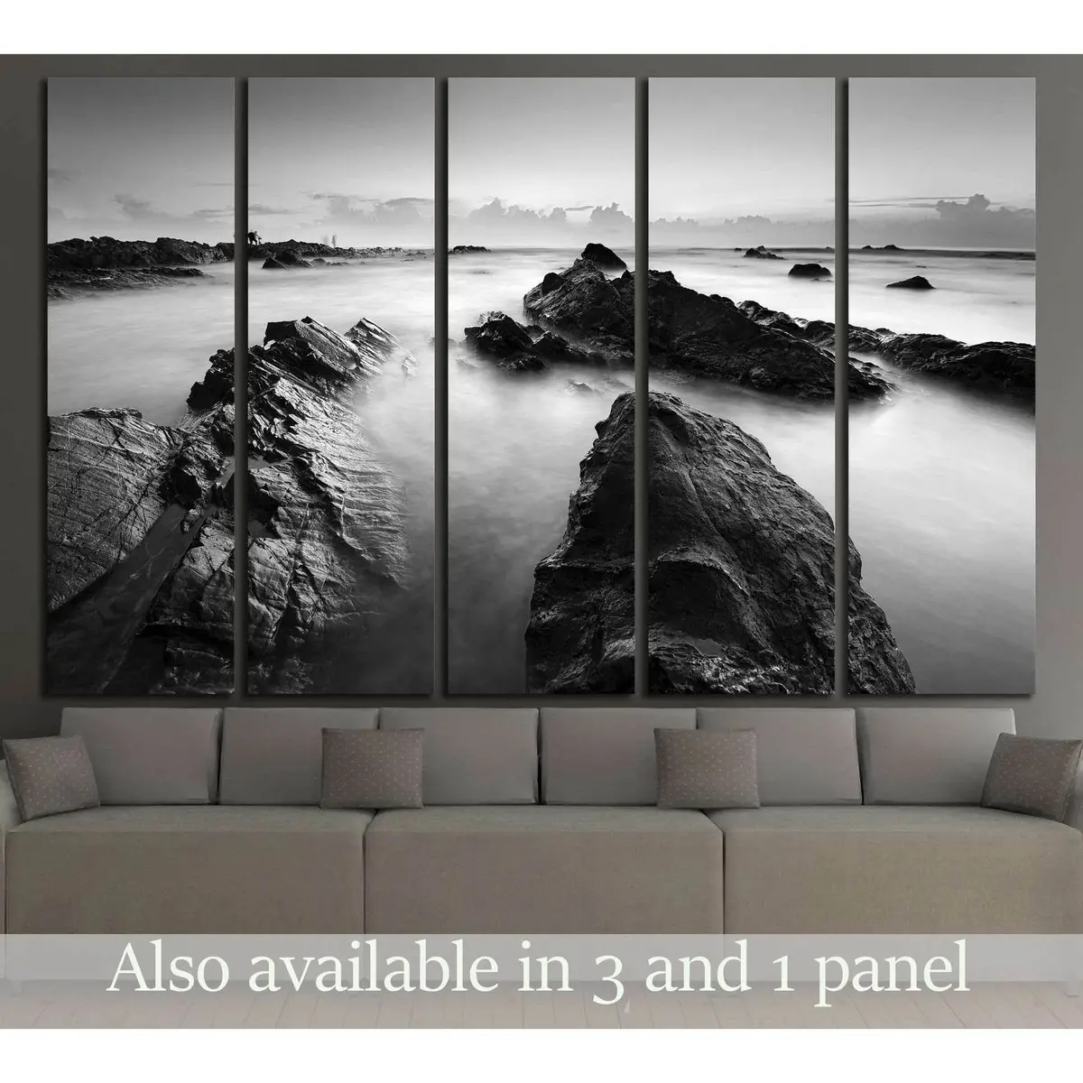 Black & White Long Exposure Ocean Canvas Art – #3138, Ready-to-Hang Premium Wall Print