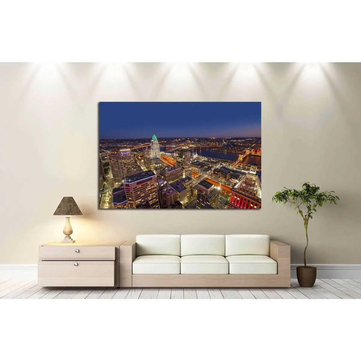 Looking South East At The Beautiful Skyline Of Downtown Cincinnati №1719 Ready To Hang Canvas Print 3