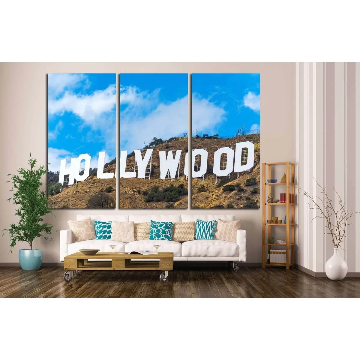 Los Angeles, California,Hollywood Sign Under A Blue Sky With Clouds №2110 Ready To Hang Canvas Print 5