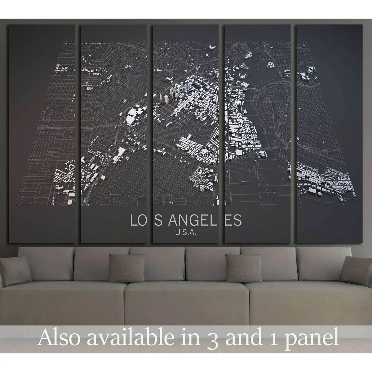 Los Angeles Satellite Map Canvas Art – 3D Topographic Wall Decor, Ready-to-Hang