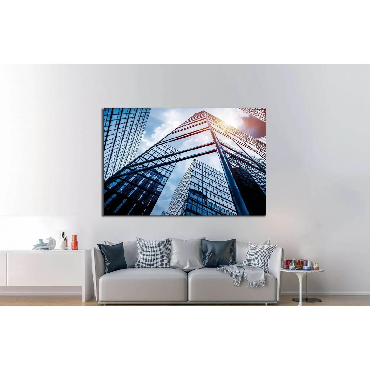Low Angle View Of Skyscraper №1079 Ready To Hang Canvas Print 3