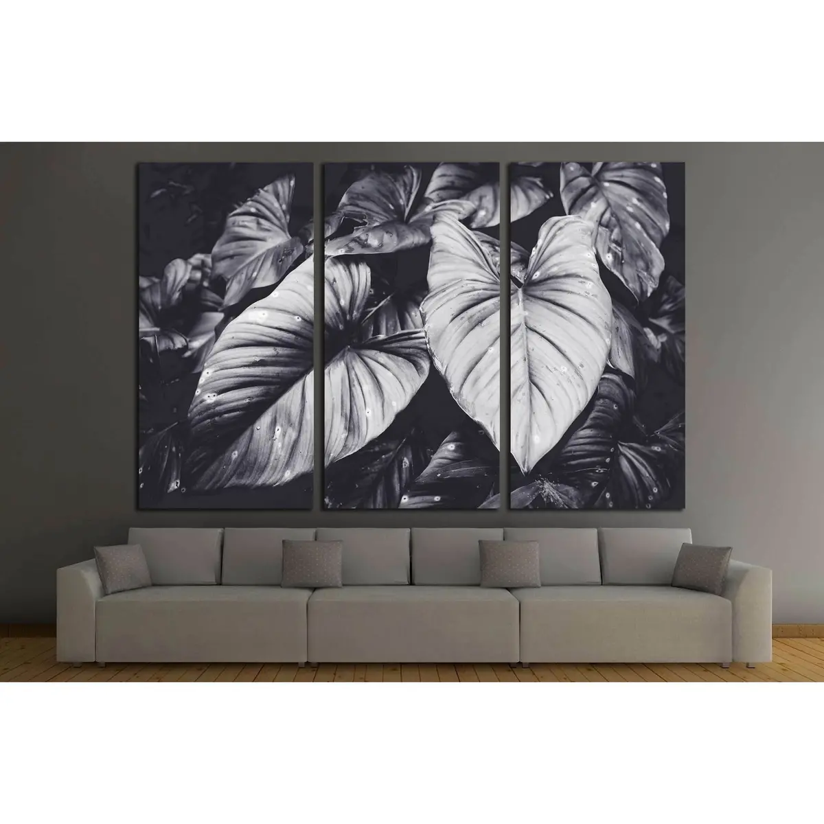 Low Key Dark Lighting Nature Background, Green Leaves In Natural Light And Shadow №2834 Ready To Hang Canvas Print 5