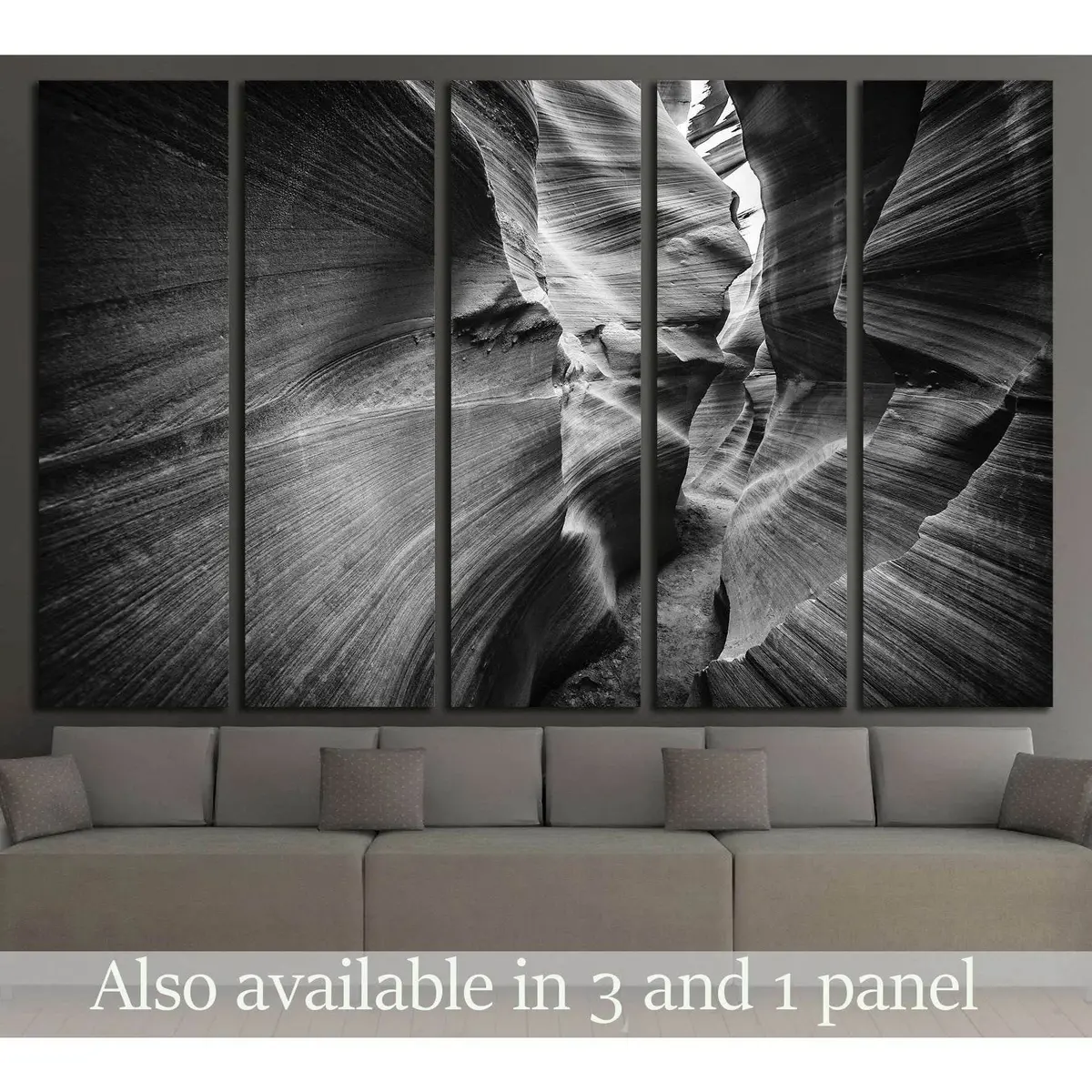 Stunning Black & White Lower Antelope Canyon Canvas Art – Ready-to-Hang Print #2861