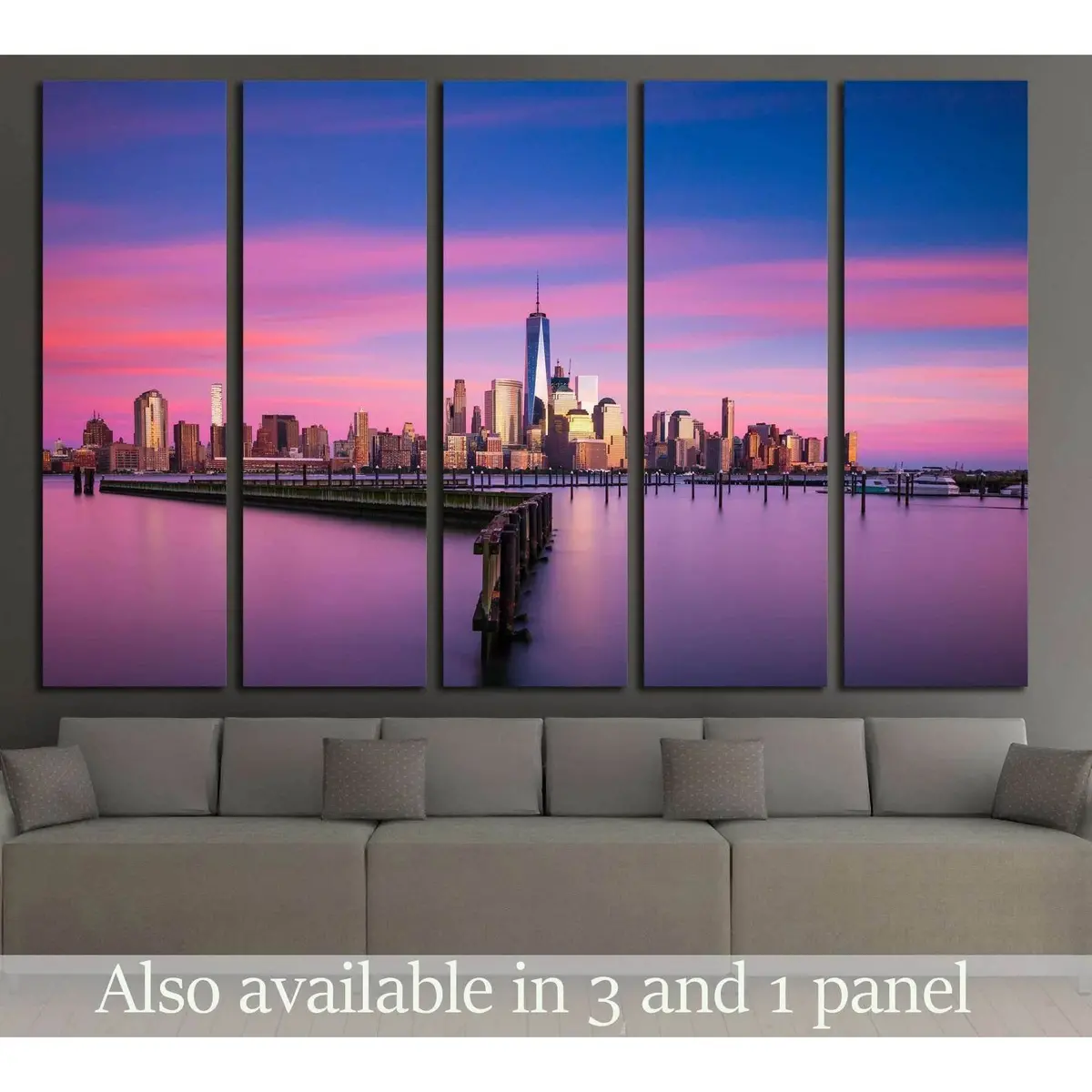 Lower Manhattan Skyline Sunset Canvas Wall Art – Ready-to-Hang Print from Jersey City Vantage Point