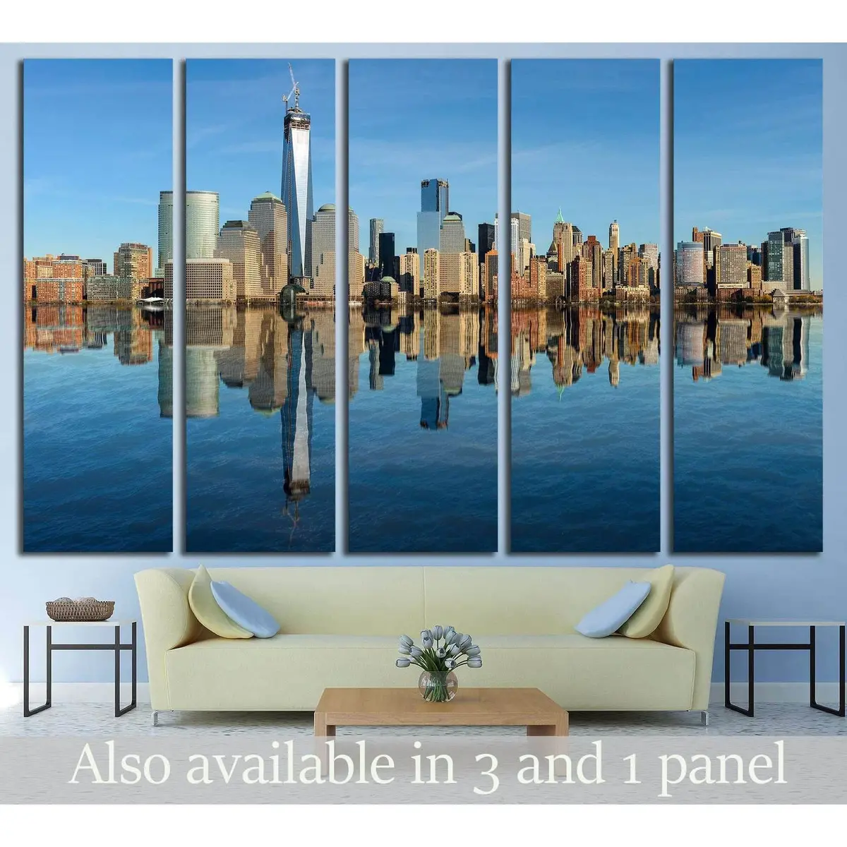 Lower Manhattan Skyline Canvas Art – East River Reflection & Clear Sky