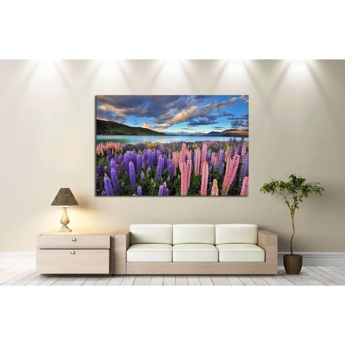 Lupins On The Shore Of Lake Tekapo, New Zealand №2510 Ready To Hang Canvas Print 3