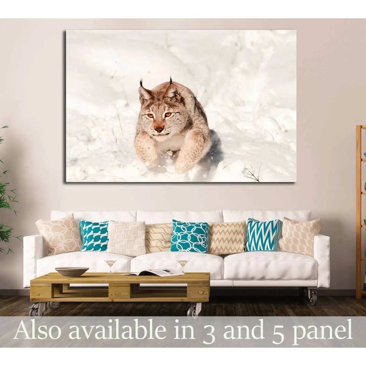Lynx Jumping In Fresh Snow №1839 Ready To Hang Canvas Print 1